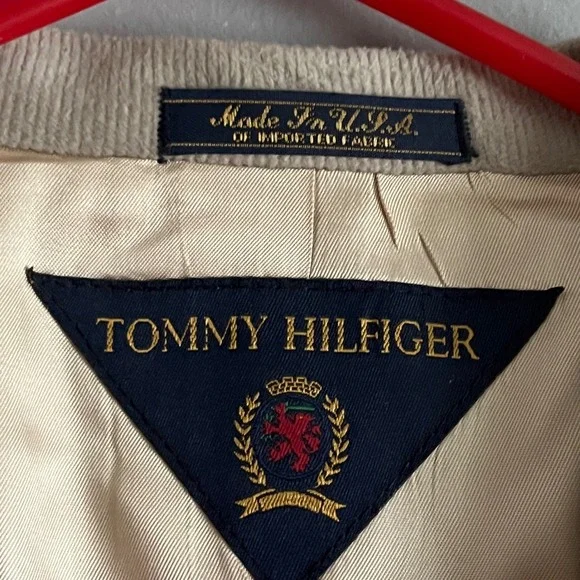 Vtg Tommy Hilfiger Mens Corduroy Blazer Jacket 44-46R Tan Business Office Formal